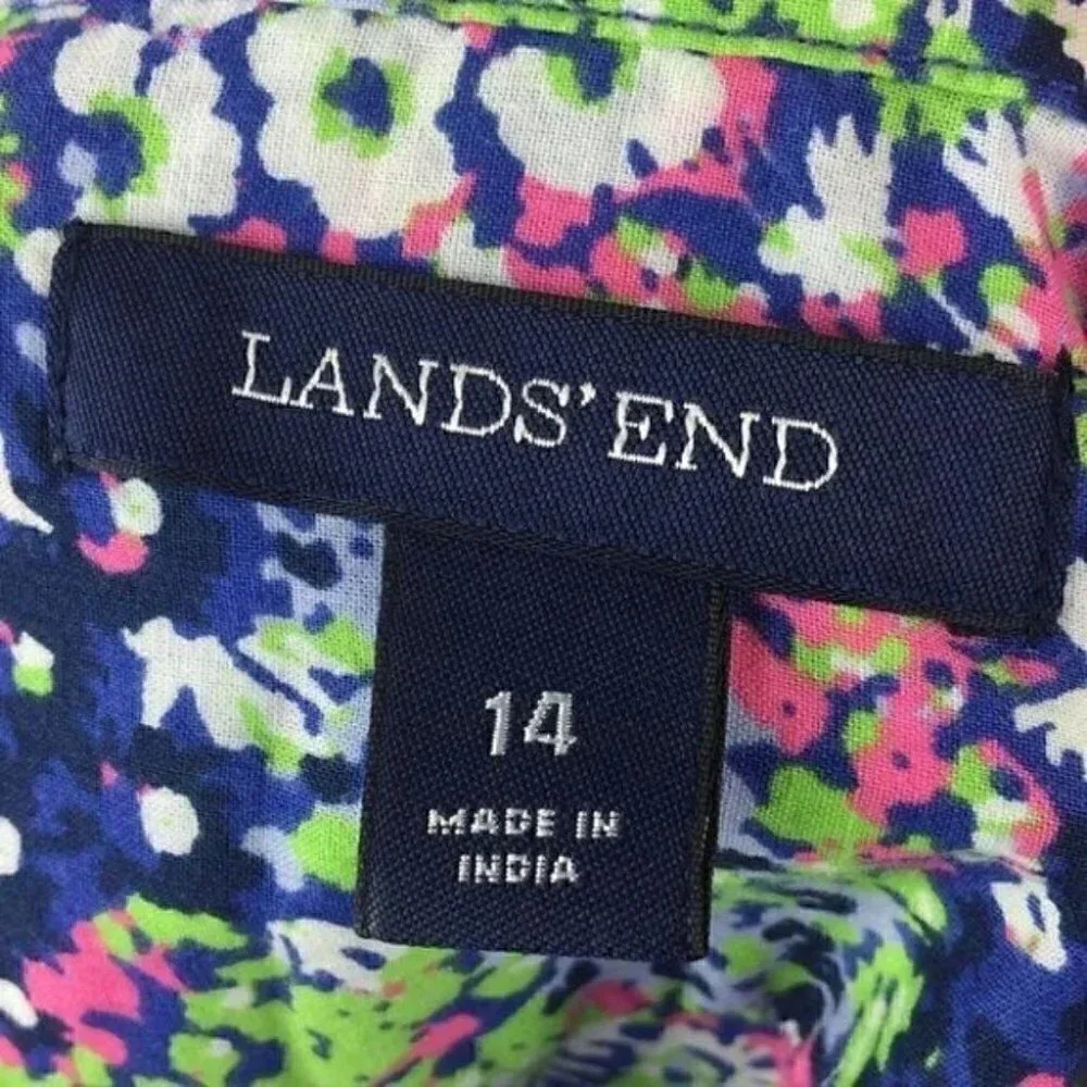 Lands End Top Size 14 Floral Baumwolle Button Down